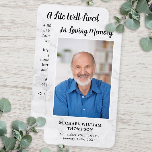 メモリアル葬儀祈りの言葉カードフォトシンプル大理石 コーリングカード