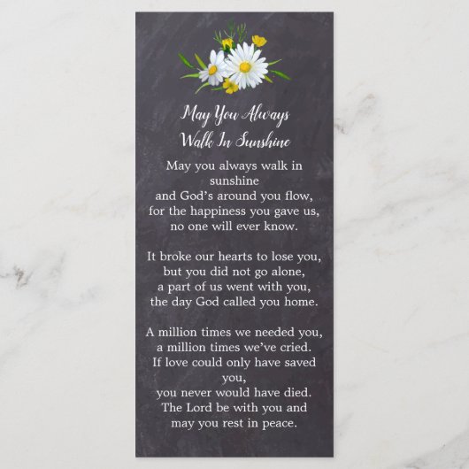 メモリアル葬儀祈りの言葉カードフォトフローラブックマーク メニュー (裏面)