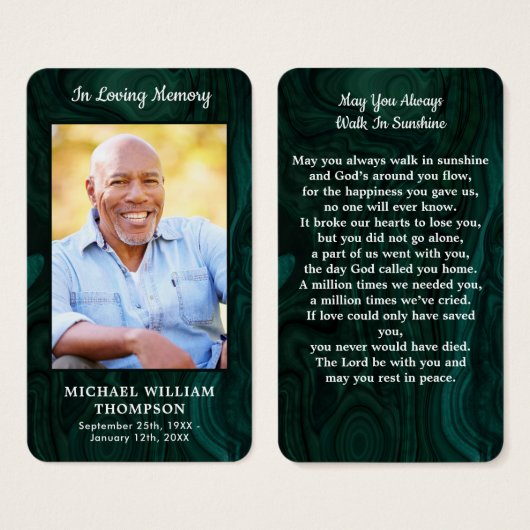 メモリアル葬儀祈りの言葉カードフォトマーブルグリーン (正面&裏面)