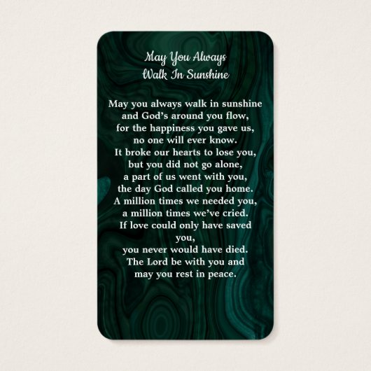 メモリアル葬儀祈りの言葉カードフォトマーブルグリーン (裏面)