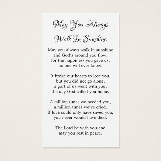 メモリアル葬儀祈りの言葉カードフクロウひまわり (裏面)