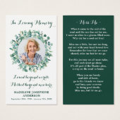 メモリアル葬儀祈りの言葉カードユーカリ緑 (正面&裏面)