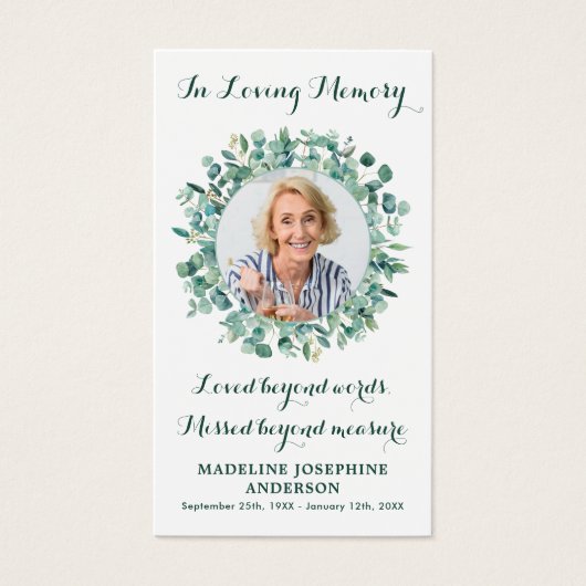 メモリアル葬儀祈りの言葉カードユーカリ緑 (正面)