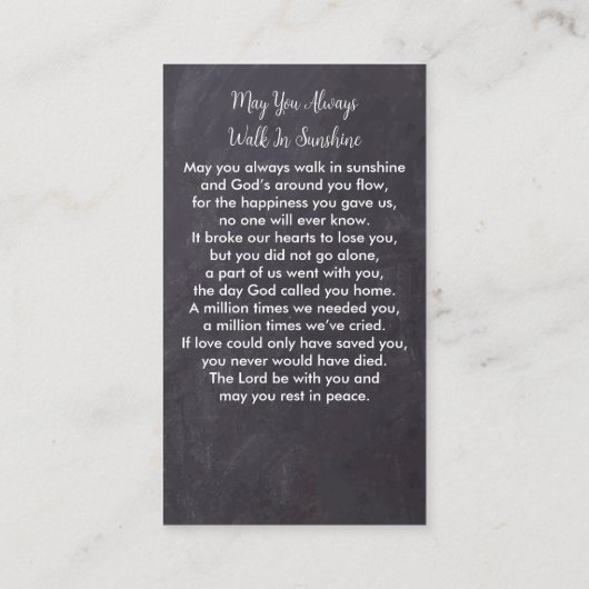 メモリアル葬儀祈りの言葉カード素朴写真 コーリングカード (裏面)