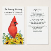 メモリアル葬儀祈りの言葉カード（鳥）ショウジョウコウカンチョウひまわり (正面&裏面)