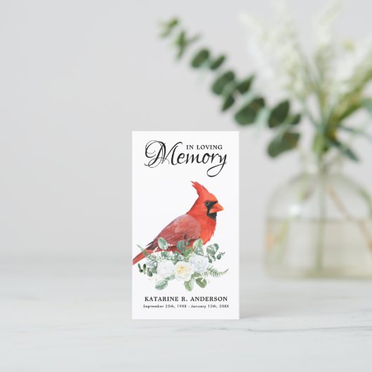 メモリアル葬儀祈りの言葉カード(鳥)ショウジョウコウカンチョウフローラバラ コーリングカード (スタンド正面)