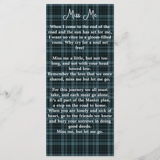 メモリアル葬儀祈りの言葉ブックマークカードのプレイドフォト (裏面)