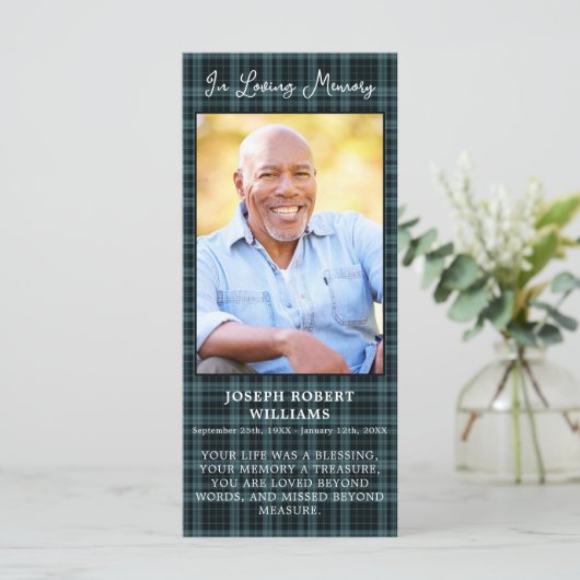 メモリアル葬儀祈りの言葉ブックマークカードのプレイドフォト (スタンド正面)