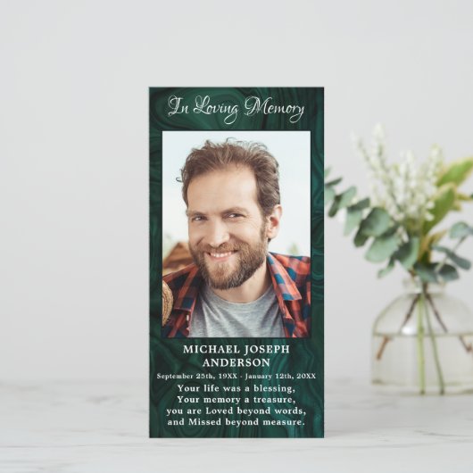 メモリアル葬儀祈りの言葉ブックマークフォトグリーンマーブル (スタンド正面)