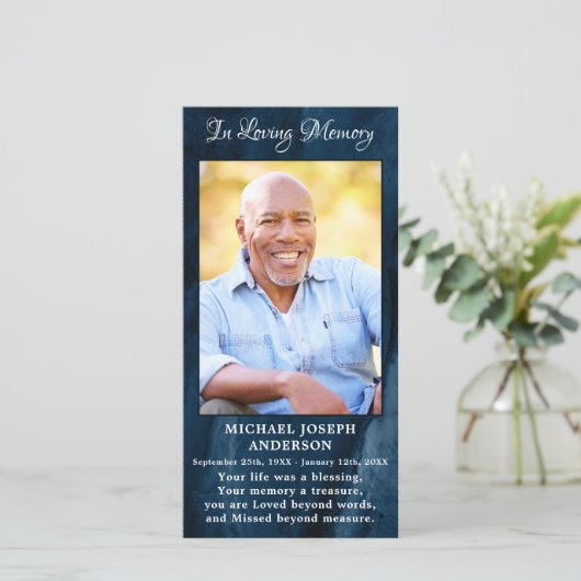 メモリアル葬儀祈りの言葉ブックマークフォトブルーマーブル (スタンド正面)