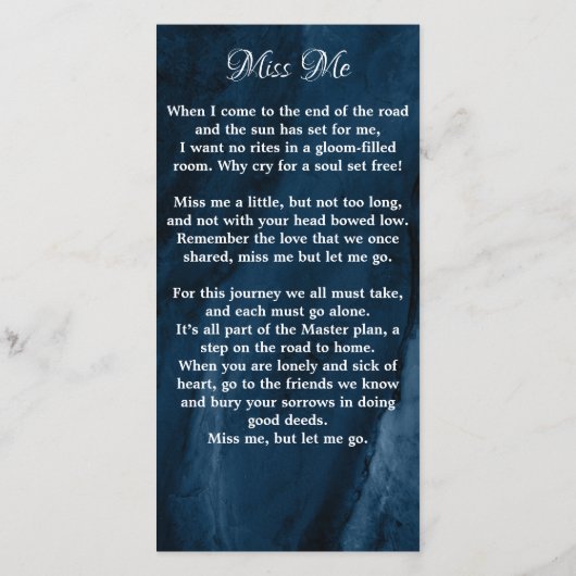 メモリアル葬儀祈りの言葉ブックマークフォトブルーマーブル (裏面)