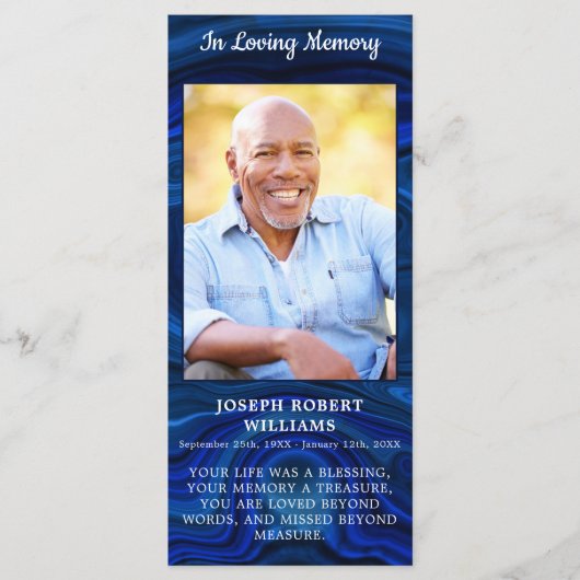 メモリアル葬儀祈りの言葉ブックマークブルーマーブルフォト (正面)