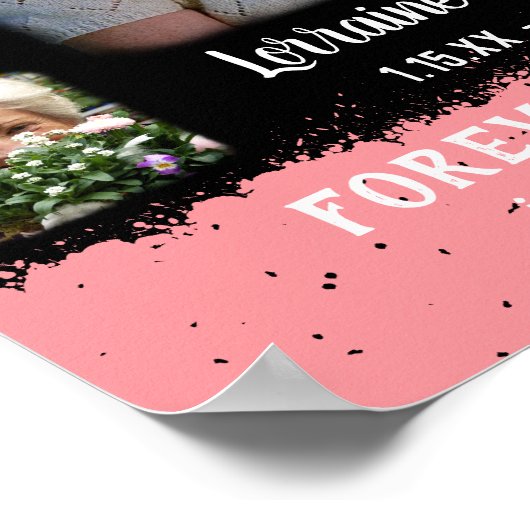 メモリアル記念エッジフェードフォトコラージュBlkピンク ポスター (角)