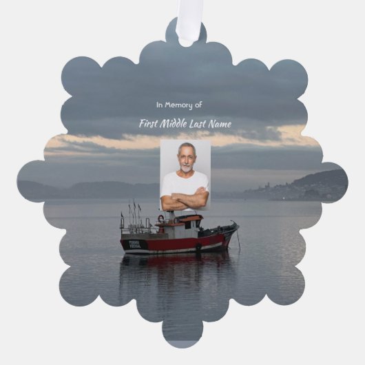 メモリアル記念魚釣りボートフィッシャーマン オーナメントカード (正面)