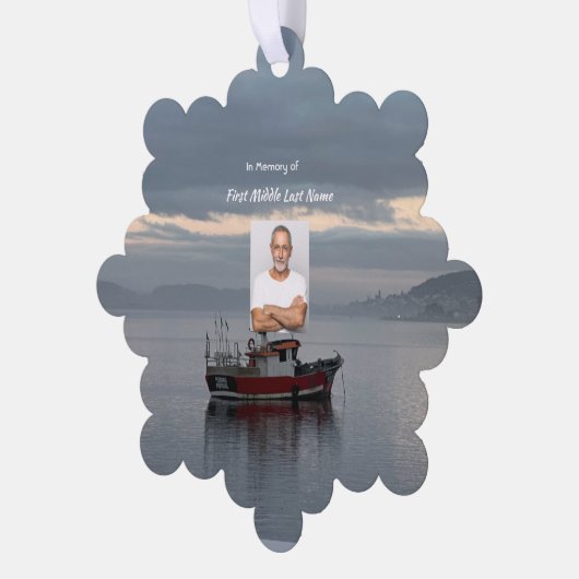 メモリアル記念魚釣りボートフィッシャーマン オーナメントカード (左)