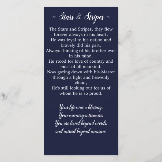 メモリアル詩祈りの言葉カードスター&ストライプシグナップ シーズンカード (裏面)