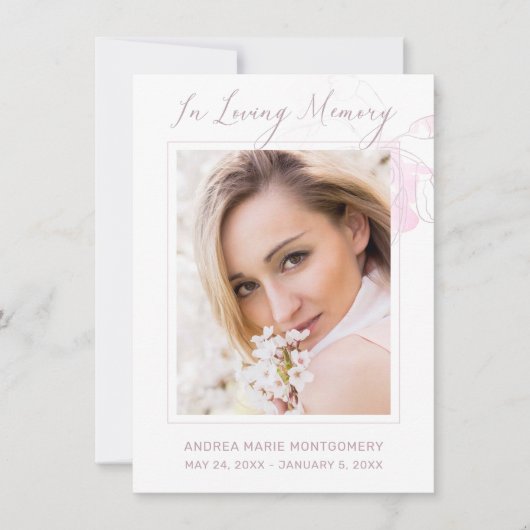 メモリアル赤面水彩フローラフォト悔やみや弔慰 サンキューカード (正面)