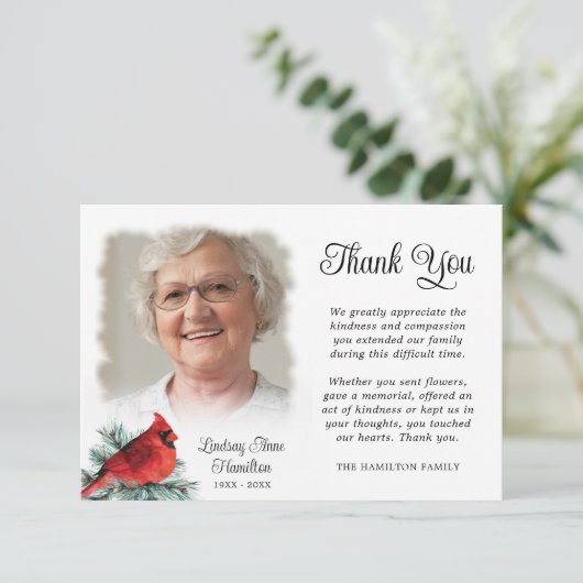 メモリアル赤（鳥）ショウジョウコウカンチョウエバーグリーン2枚ありがとう サンキューカード (スタンド正面)