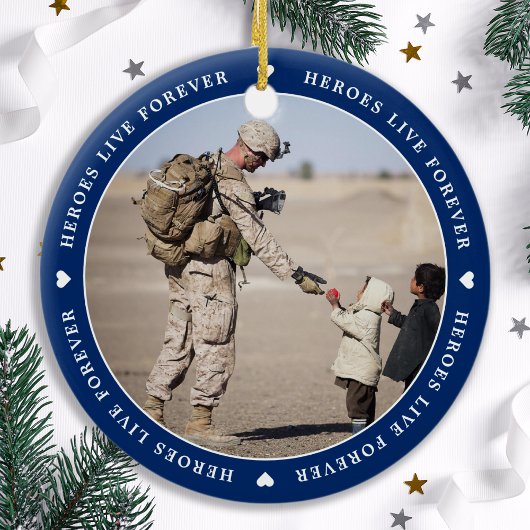 メモリアル軍隊兵士アメリカ国旗の写真 セラミックオーナメント