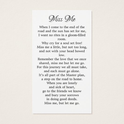 メモリアル鳥フローラ歌葬儀祈りの言葉カード (裏面)