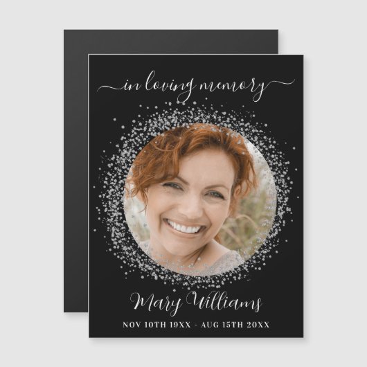 メモリアル黒シルバースパークルス写真マグネット (正面/裏面)