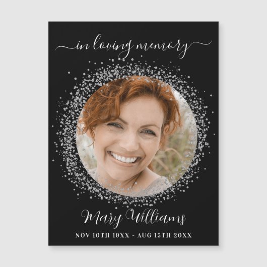 メモリアル黒シルバースパークルス写真マグネット (正面)