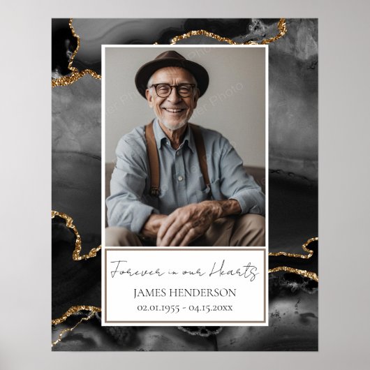 メモリアル黒大理石金ゴールド写真 ポスター (正面)