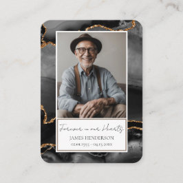 メモリアル黒金ゴールド石写真葬儀記念 名刺