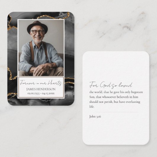 メモリアル黒金ゴールド石写真葬儀記念 名刺 (正面/裏面)