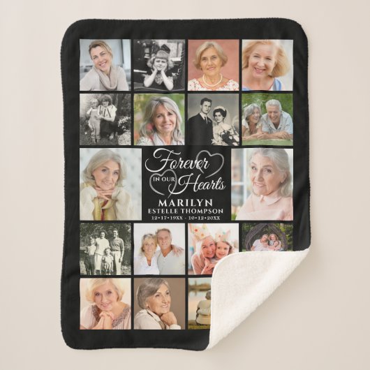 メモリアル18フォトコラージュ永遠に私たちのハート シェルパブランケット (正面)