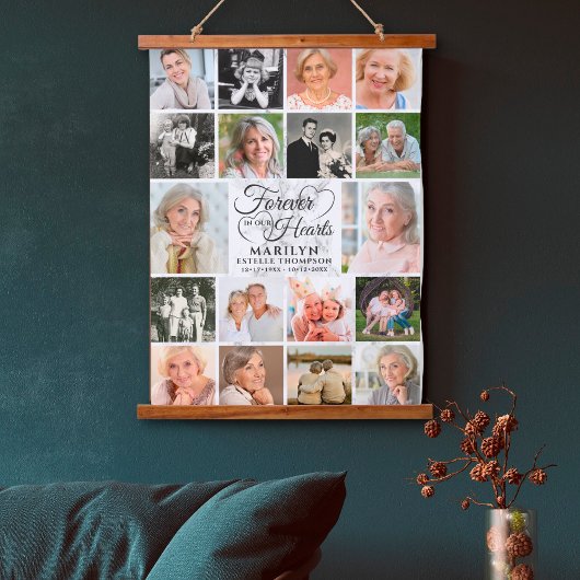 メモリアル18フォトコラージュ永遠に私たちのハート 吊り下げ型タペストリー
