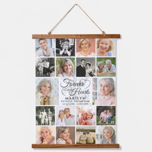 メモリアル18フォトコラージュ永遠に私たちのハート 吊り下げ型タペストリー (正面)