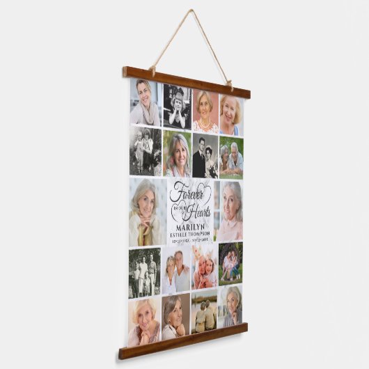メモリアル18フォトコラージュ永遠に私たちのハート 吊り下げ型タペストリー (傾斜あり)