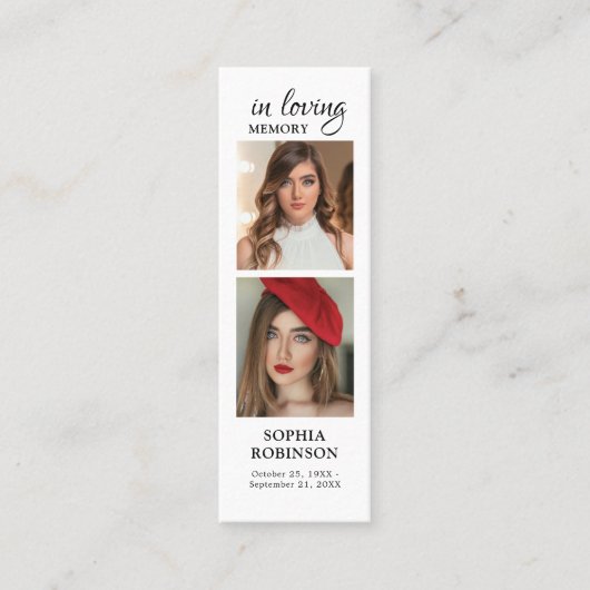 メモリアル2フォトコラージュ葬儀祈りの言葉カード スキニー名刺 (正面)