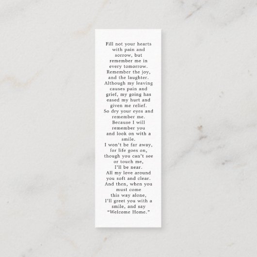 メモリアル2フォトコラージュ葬儀祈りの言葉カード スキニー名刺 (裏面)