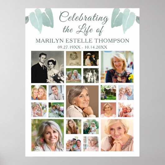 メモリアル21 フォトコラージュ ボタニカル ハート リーフ ポスター (正面)