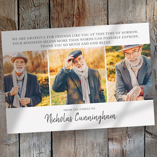 メモリアル3カスタム枚の写真とメッセージありがとう ノートカード