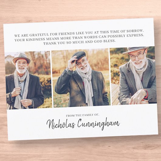 メモリアル3カスタム枚の写真とメッセージ サンキューカード