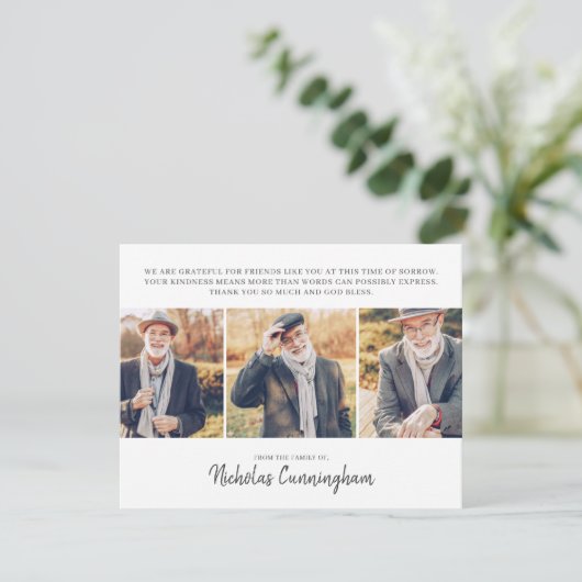 メモリアル3カスタム枚の写真とメッセージ サンキューカード (スタンド正面)