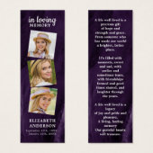 メモリアル3フォトパープル葬儀祈りの言葉ブックマーク (正面&裏面)