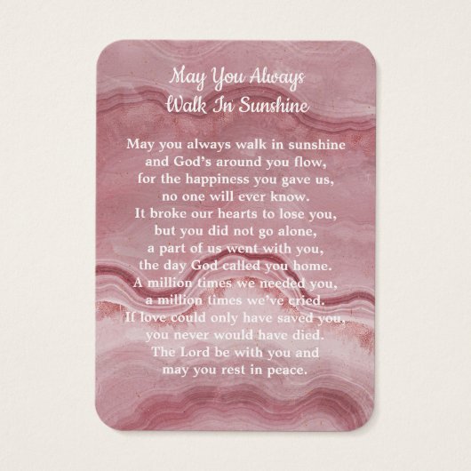 メモリアル3フォトピンク大理石葬式祈りの言葉カード (裏面)