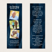 メモリアル3フォトブルー葬儀祈りの言葉ブックマーク (正面&裏面)