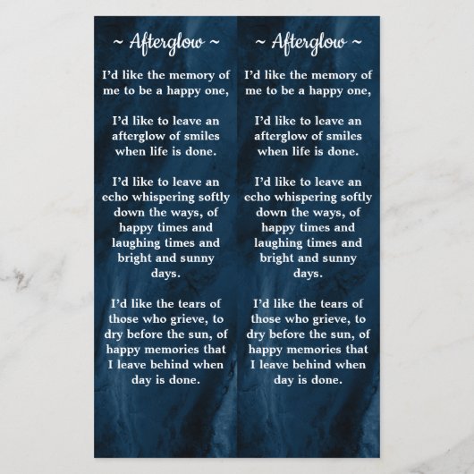 メモリアル3フォトブルー葬儀祈りの言葉2しおり (裏面)