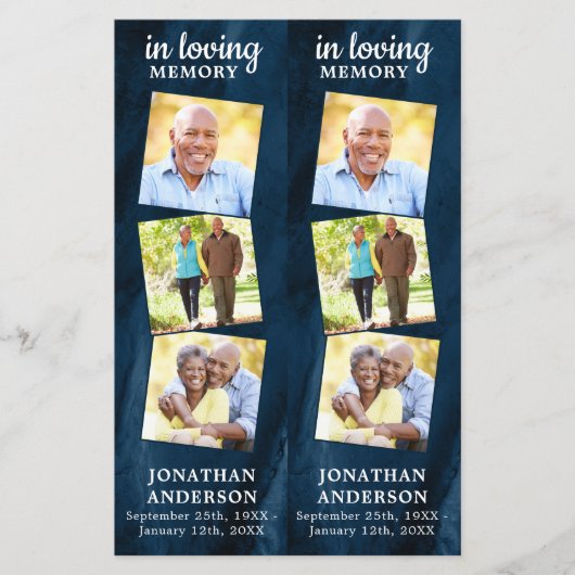 メモリアル3フォトブルー葬儀祈りの言葉2しおり (正面)