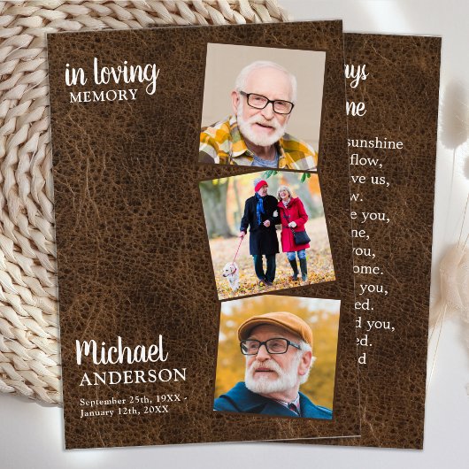 メモリアル3フォトレザー葬儀祈りの言葉カード