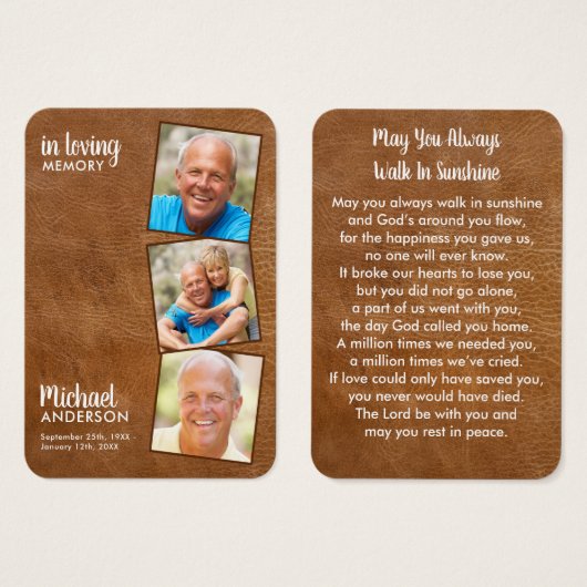 メモリアル3フォト悔やみや弔慰葬儀祈りの言葉カード (正面&裏面)