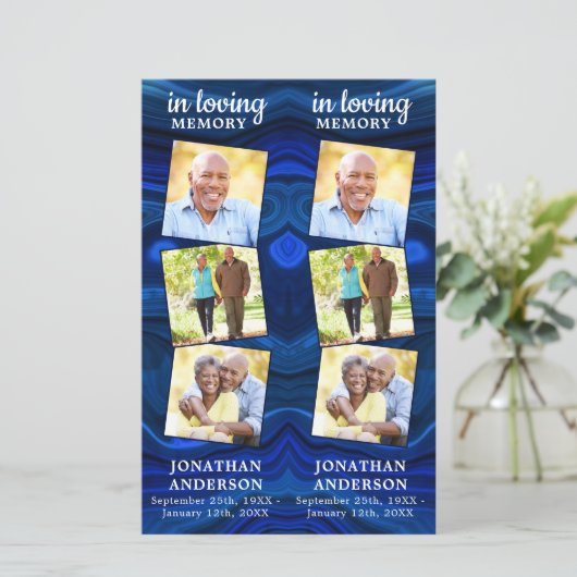 メモリアル3写真葬式祈りの言葉しおり青 (スタンド正面)