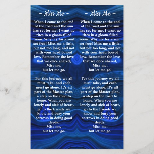 メモリアル3写真葬式祈りの言葉しおり青 (裏面)