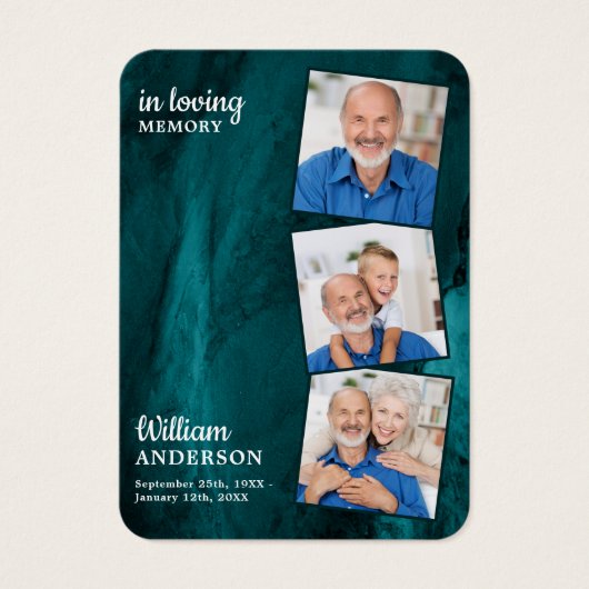 メモリアル3写真葬式祈りの言葉カードグリーンマーブル (正面)