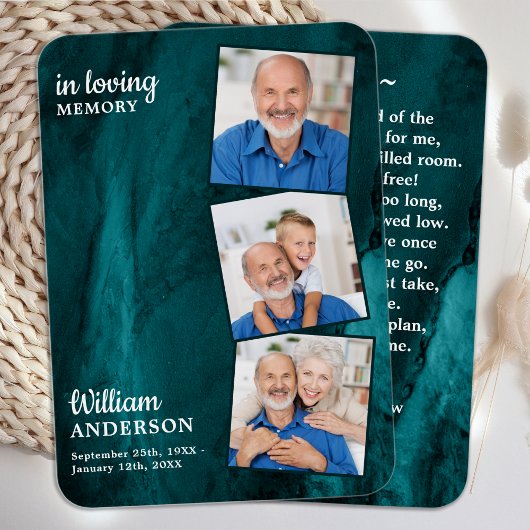 メモリアル3写真葬式祈りの言葉カードグリーンマーブル